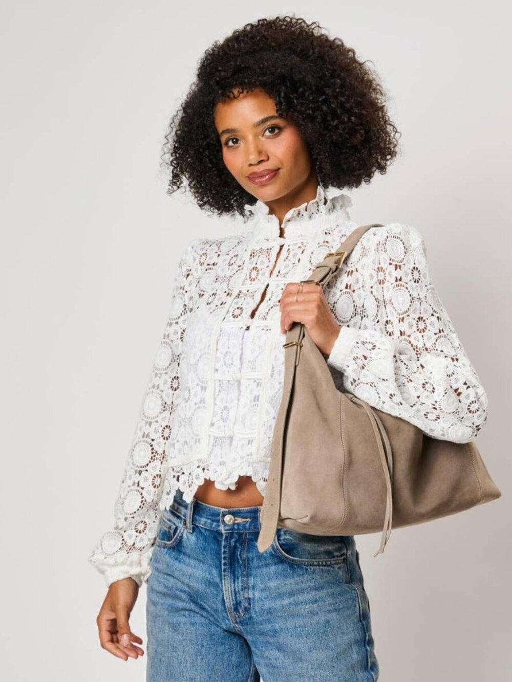 NWT Moda Luxe Kelsea Suede Slouch Satchel Taupe